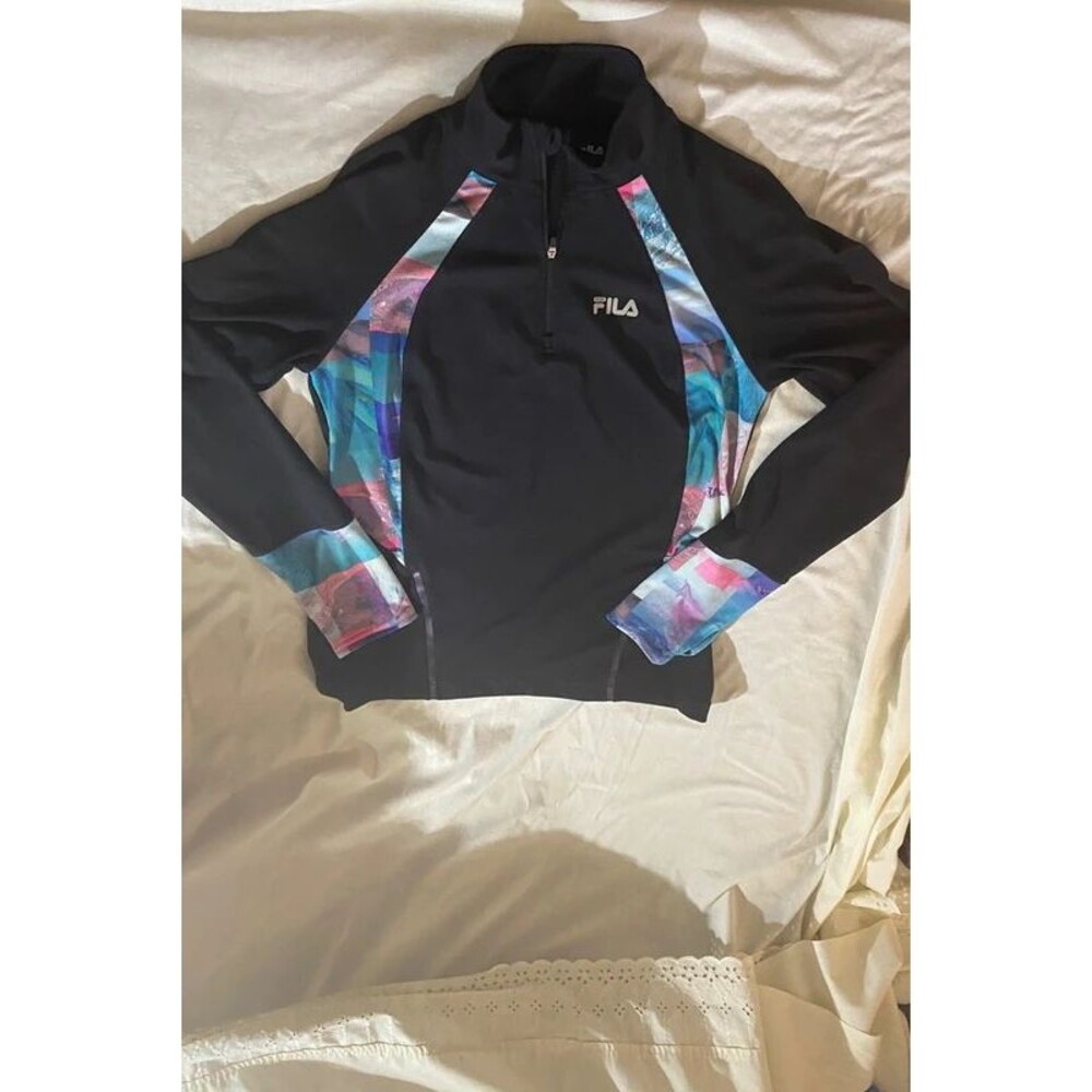 FILA Sport Running 1/2 Zip Long Sleeve Pullover Medium M Abstract Graphic